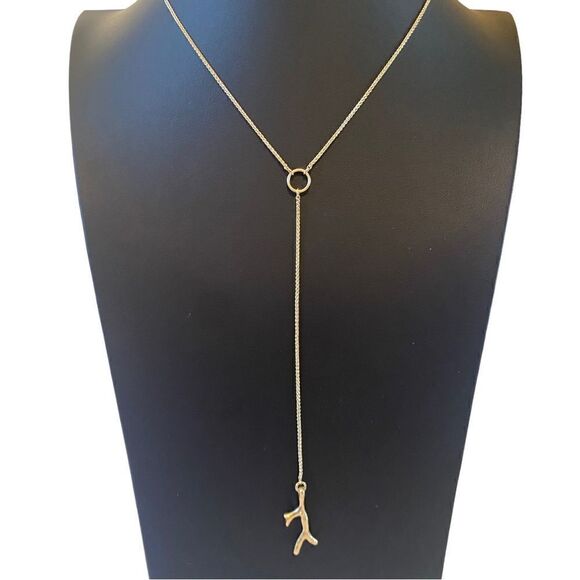 Delicate Tree Branch Y Necklace in Yellow Gold Tone. - Picture 4 of 6